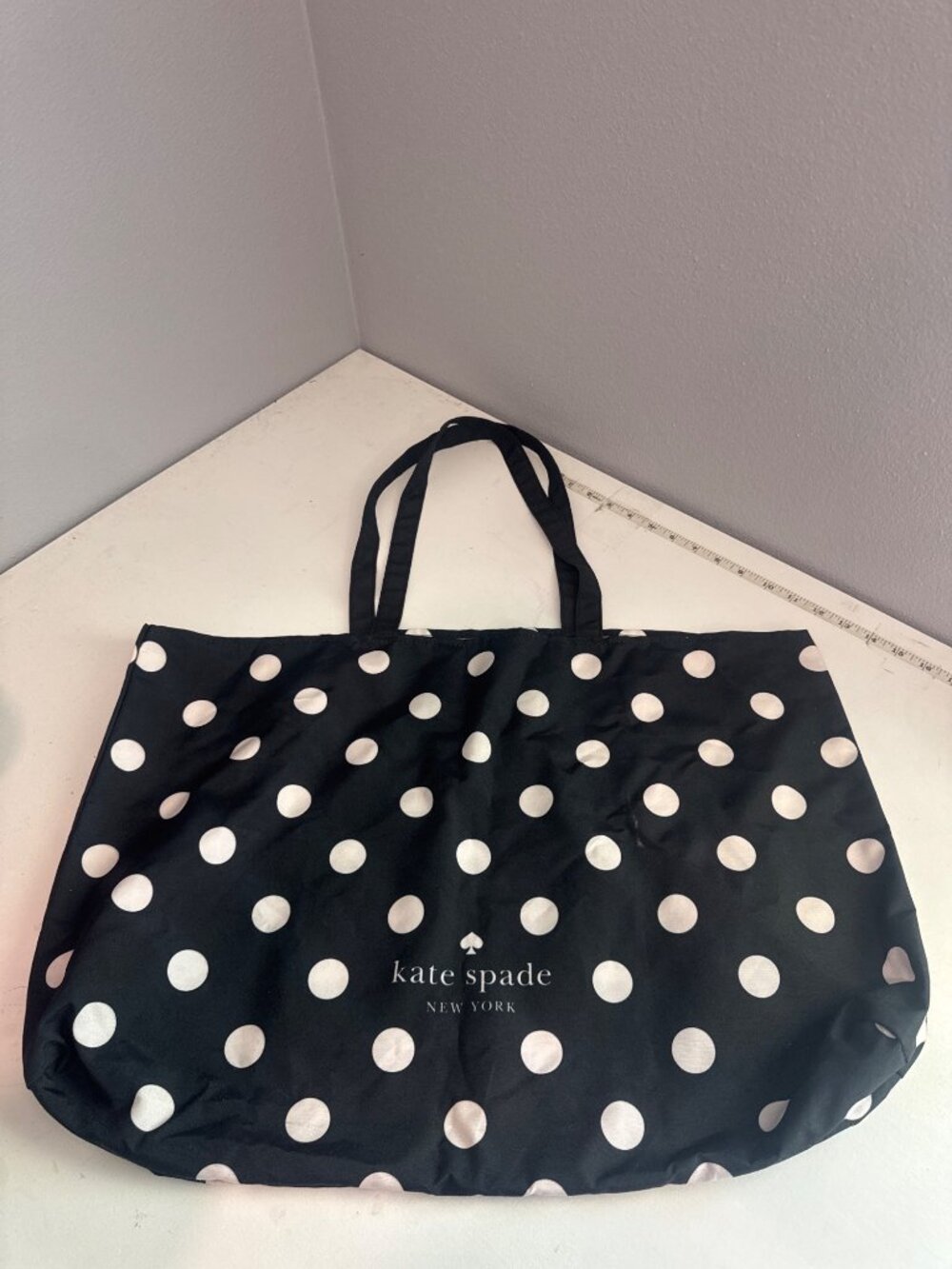 Kate Spade Tote Blk/White Polka Dot Lightwt Reusable Shopping Bag Iconic Classic - Picture 4 of 11